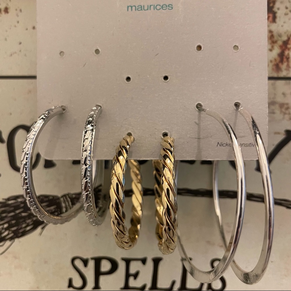 Silver & Gold-Textured Large Hoop Earrings.